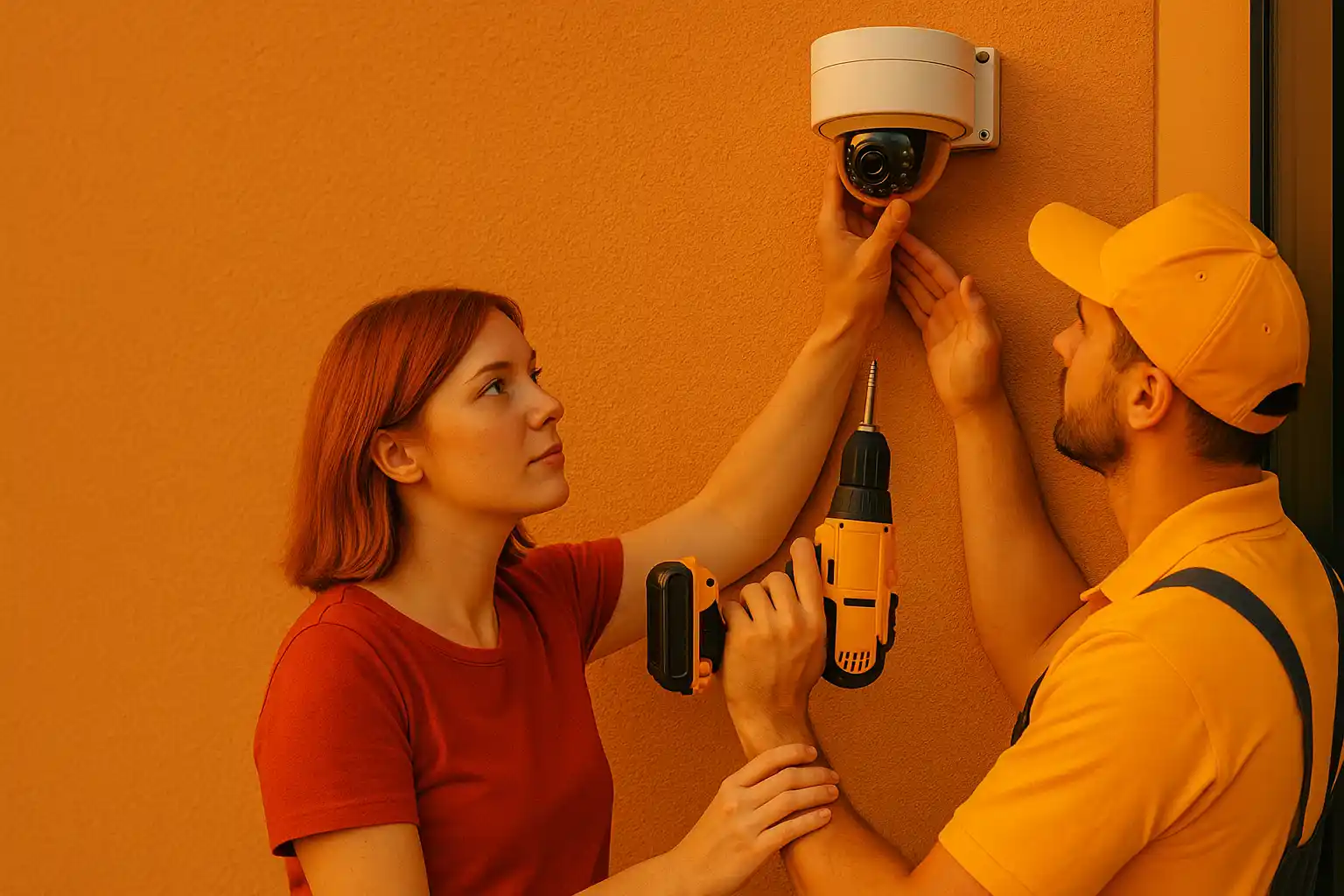 person installing security camera